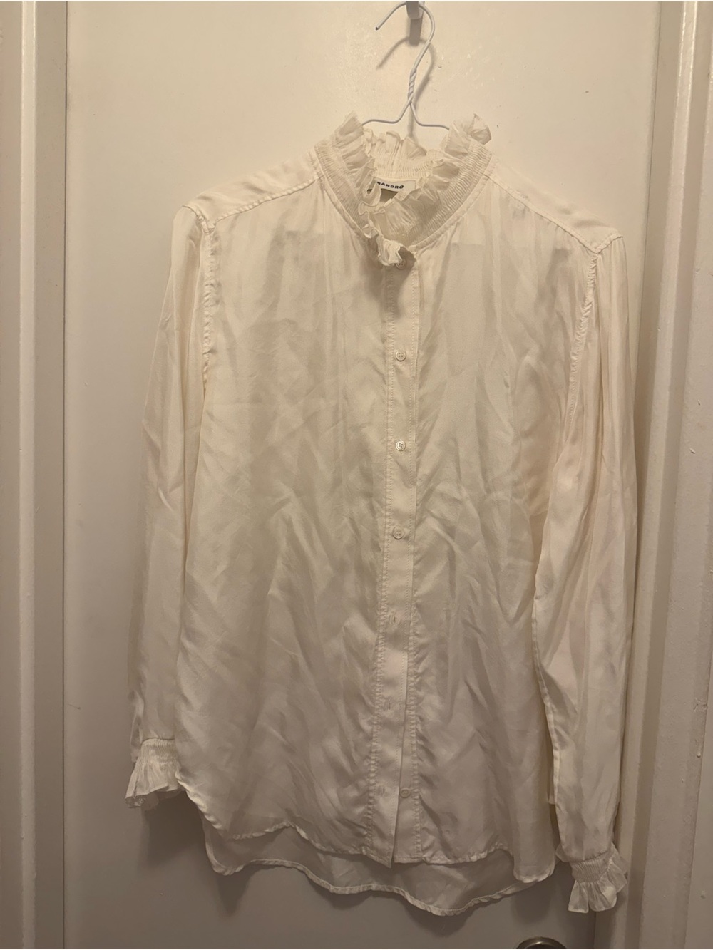 Sandro Cream Ruffled Collar Blouse